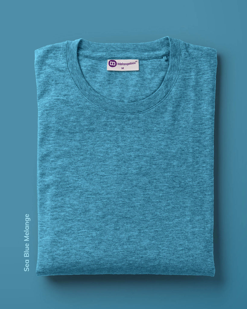 Melangebox Half Sleeves Crew Neck: Sea Blue Melange