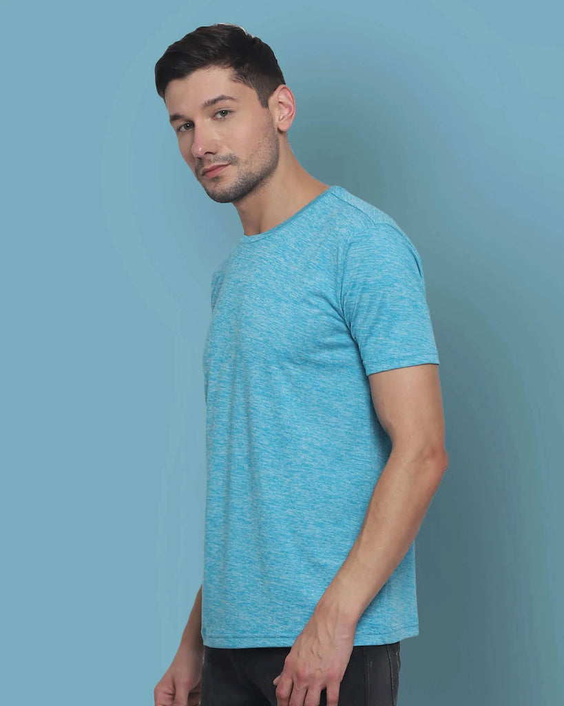 Melangebox Half Sleeves Crew Neck: Sea Blue Melange