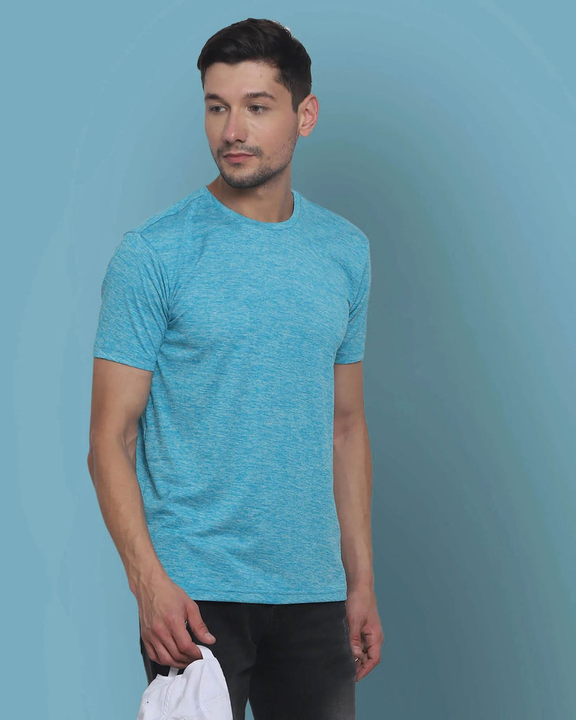 Melangebox Half Sleeves Crew Neck: Sea Blue Melange