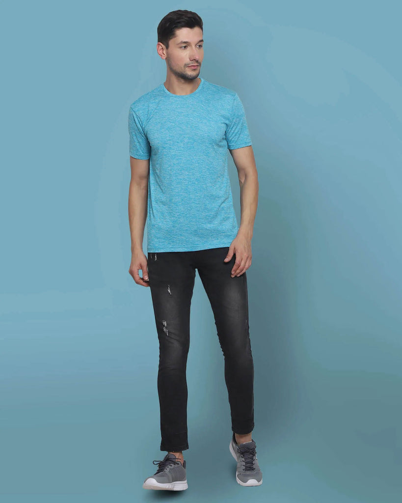 Melangebox Half Sleeves Crew Neck: Sea Blue Melange