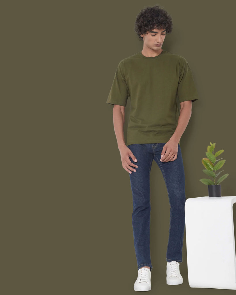 Melangebox Dropshoulder Crew Neck: Military Green