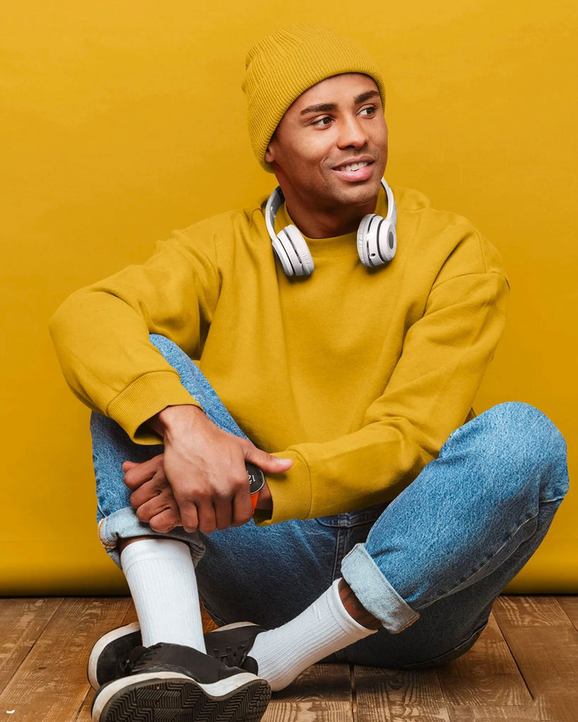 Melangebox Drop Shoulder Sweatshirt: Mustard