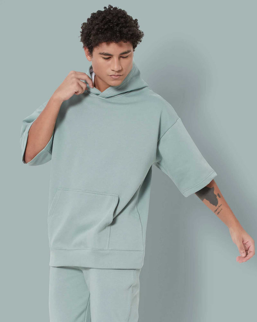 Melangebox Crop Sleeves Oversized Hoodie: Tiffany Green