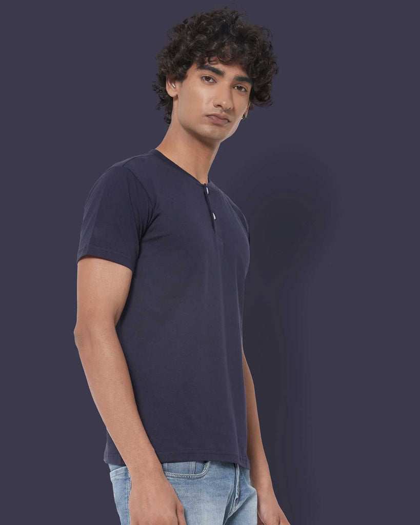 Melangebox Half Sleeves Henley: Navy Blue