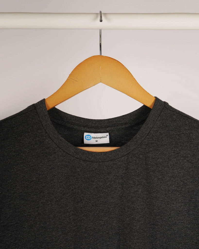 Melangebox Half Sleeves Crew Neck: DimGrey Melange