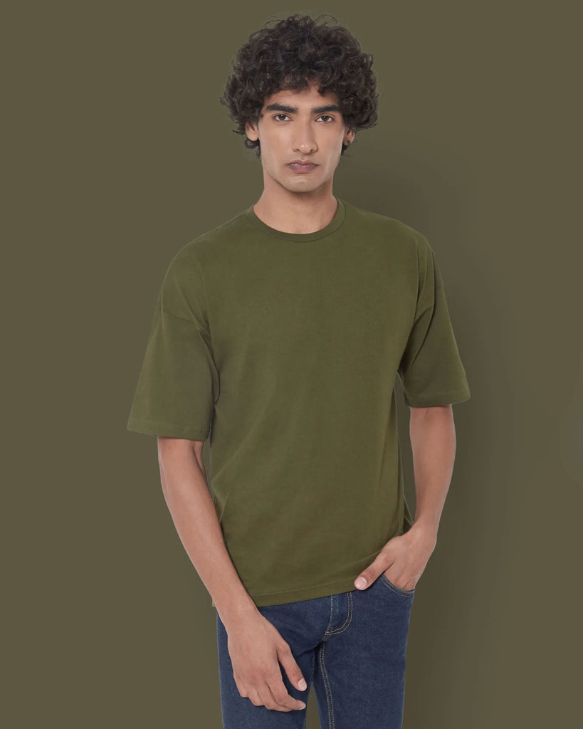 Melangebox Dropshoulder Crew Neck: Military Green