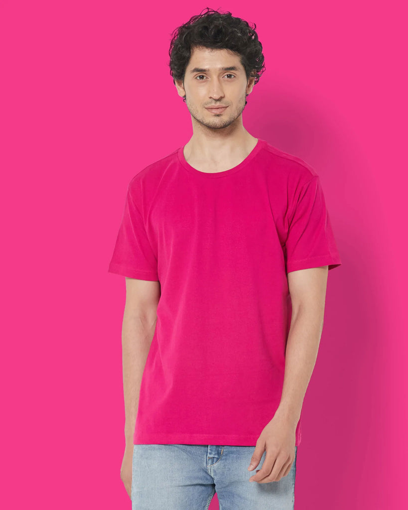 Melangebox Half Sleeves Crew Neck: Fuchsia