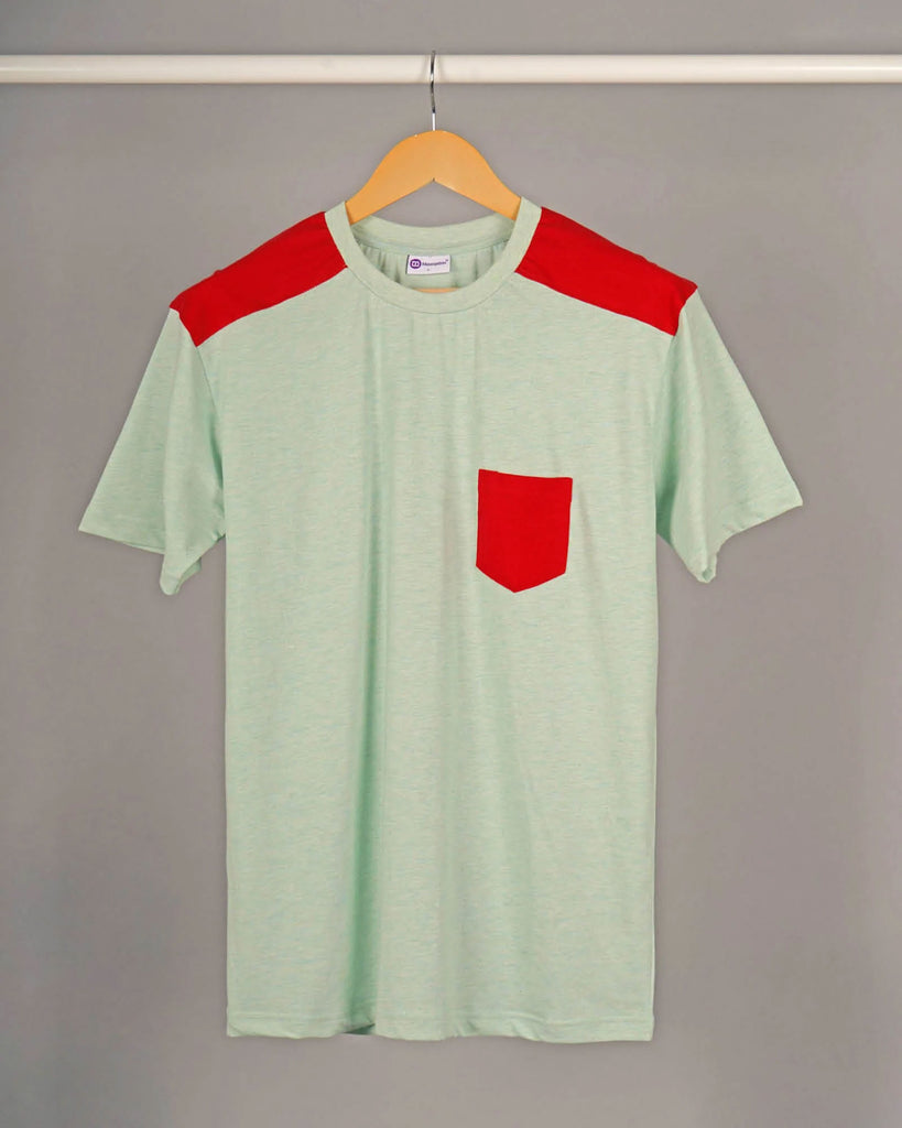 Melangebox Shoulder Panel: Celadon & Red