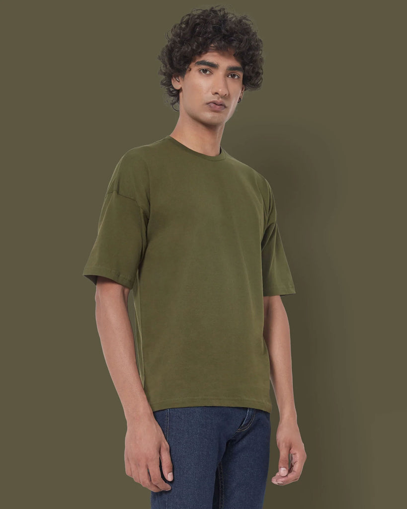 Melangebox Dropshoulder Crew Neck: Military Green