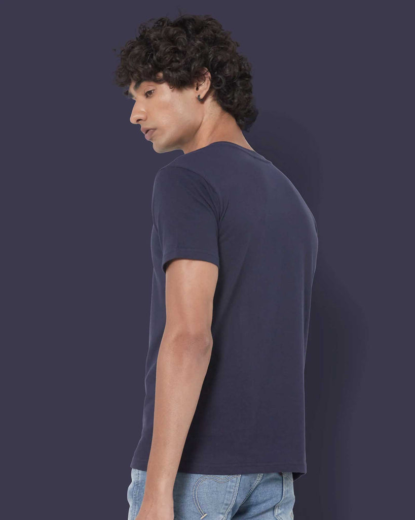 Melangebox Half Sleeves Henley: Navy Blue