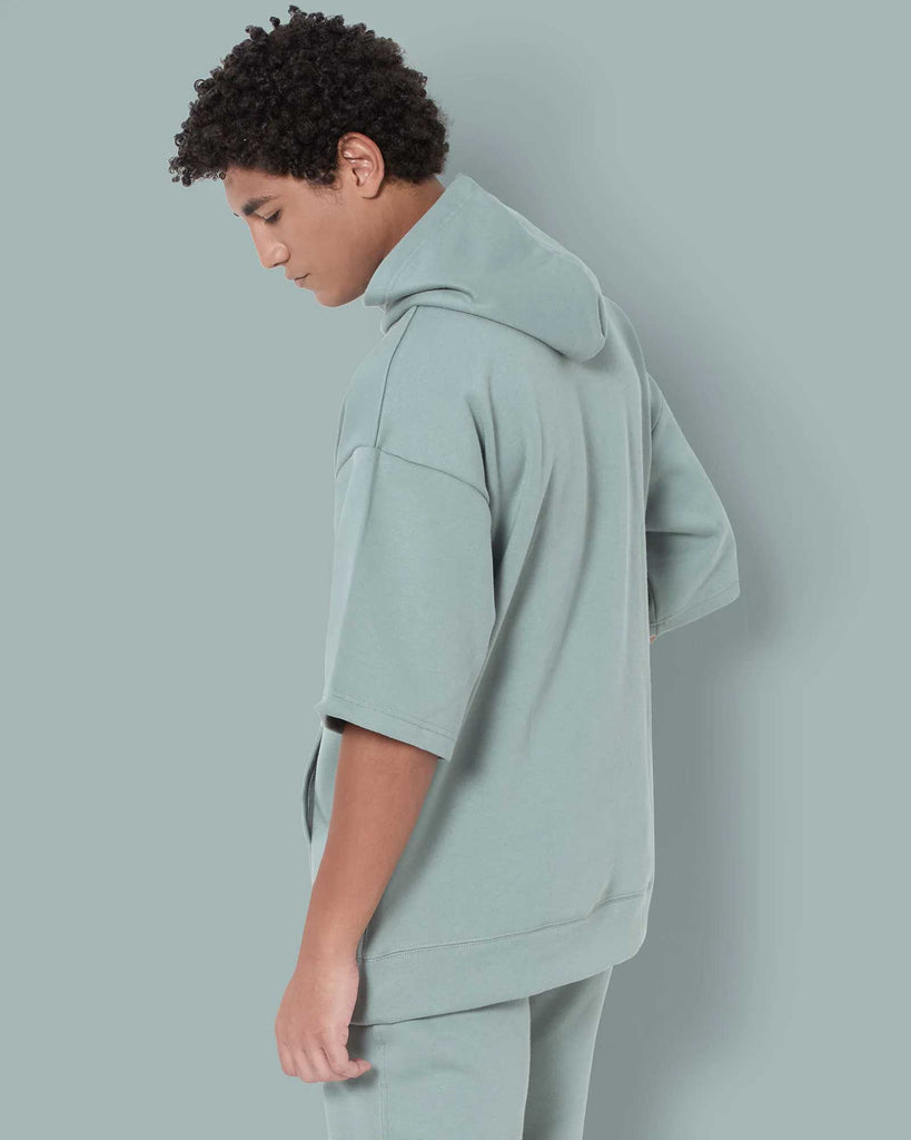 Melangebox Crop Sleeves Oversized Hoodie: Tiffany Green