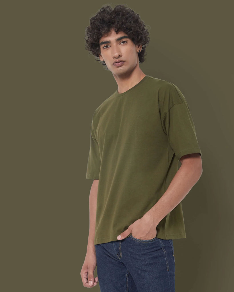 Melangebox Dropshoulder Crew Neck: Military Green