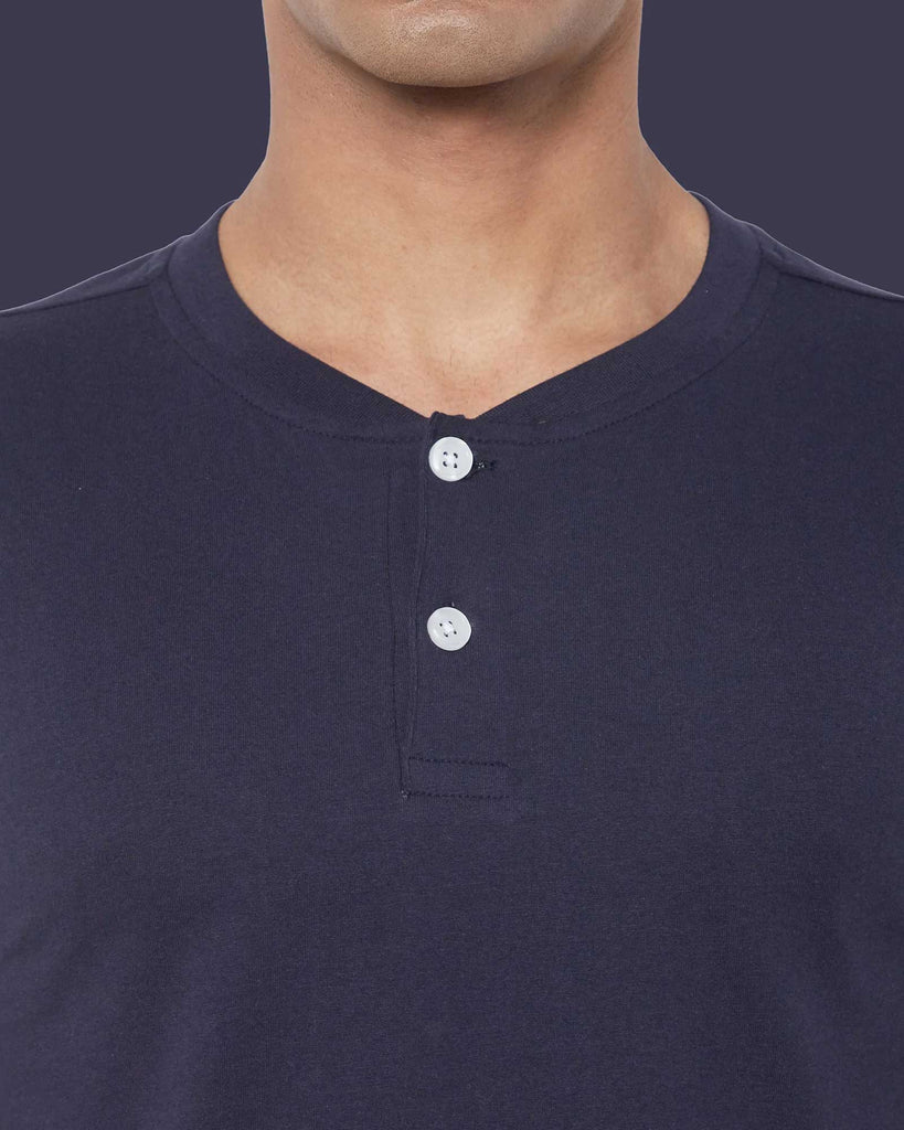 Melangebox Half Sleeves Henley: Navy Blue