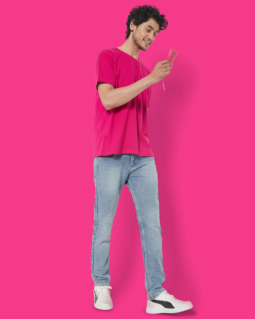 Melangebox Half Sleeves Crew Neck: Fuchsia