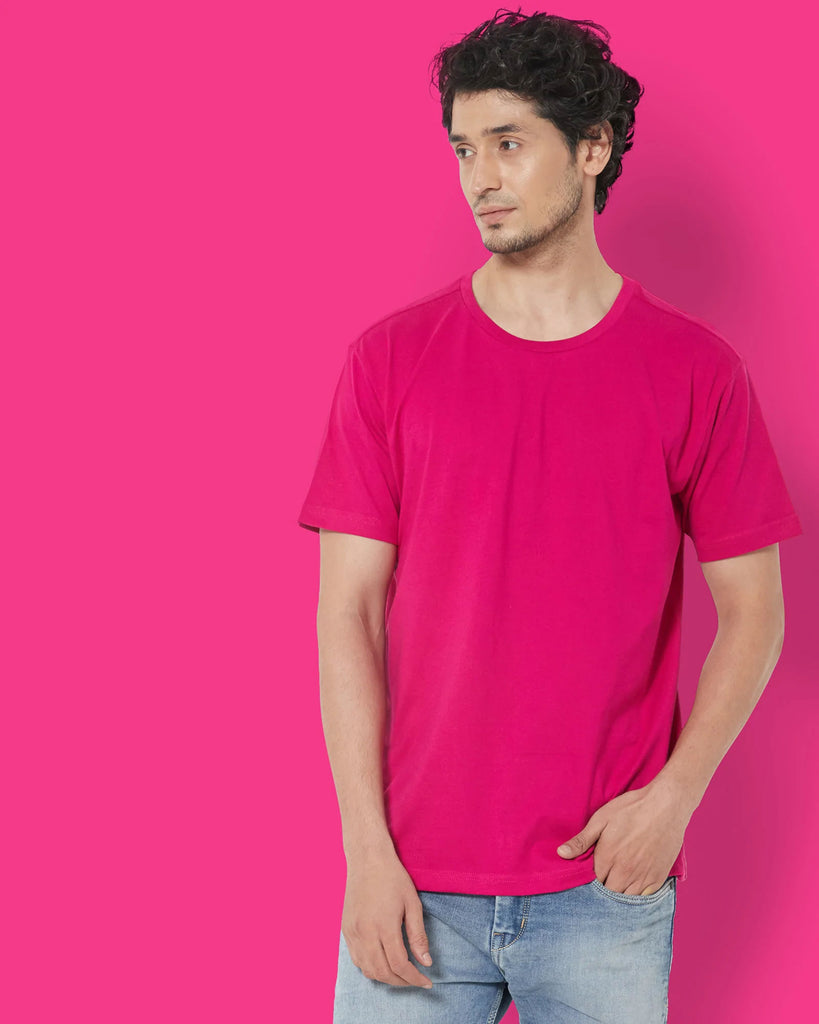 Melangebox Half Sleeves Crew Neck: Fuchsia