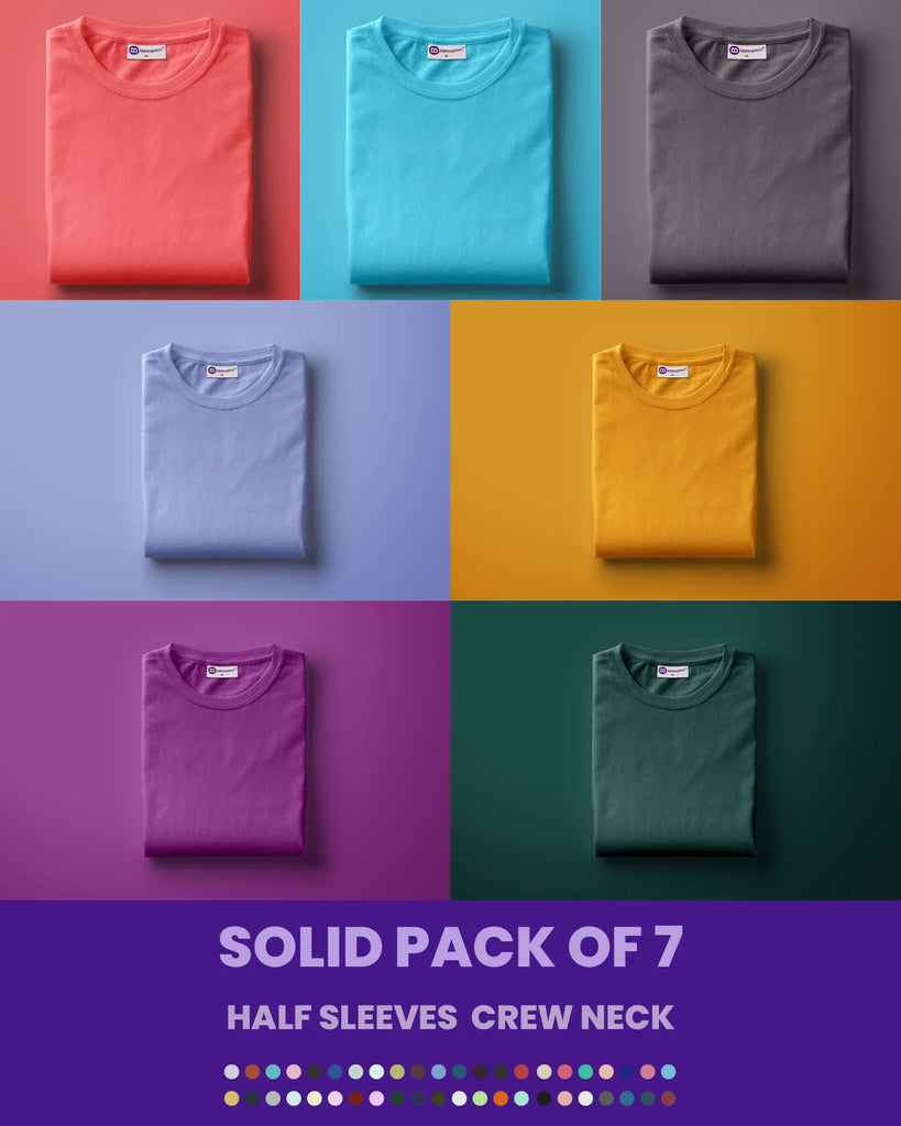 Melangebox Solid Pack of 7: Half Sleeves Crew Neck