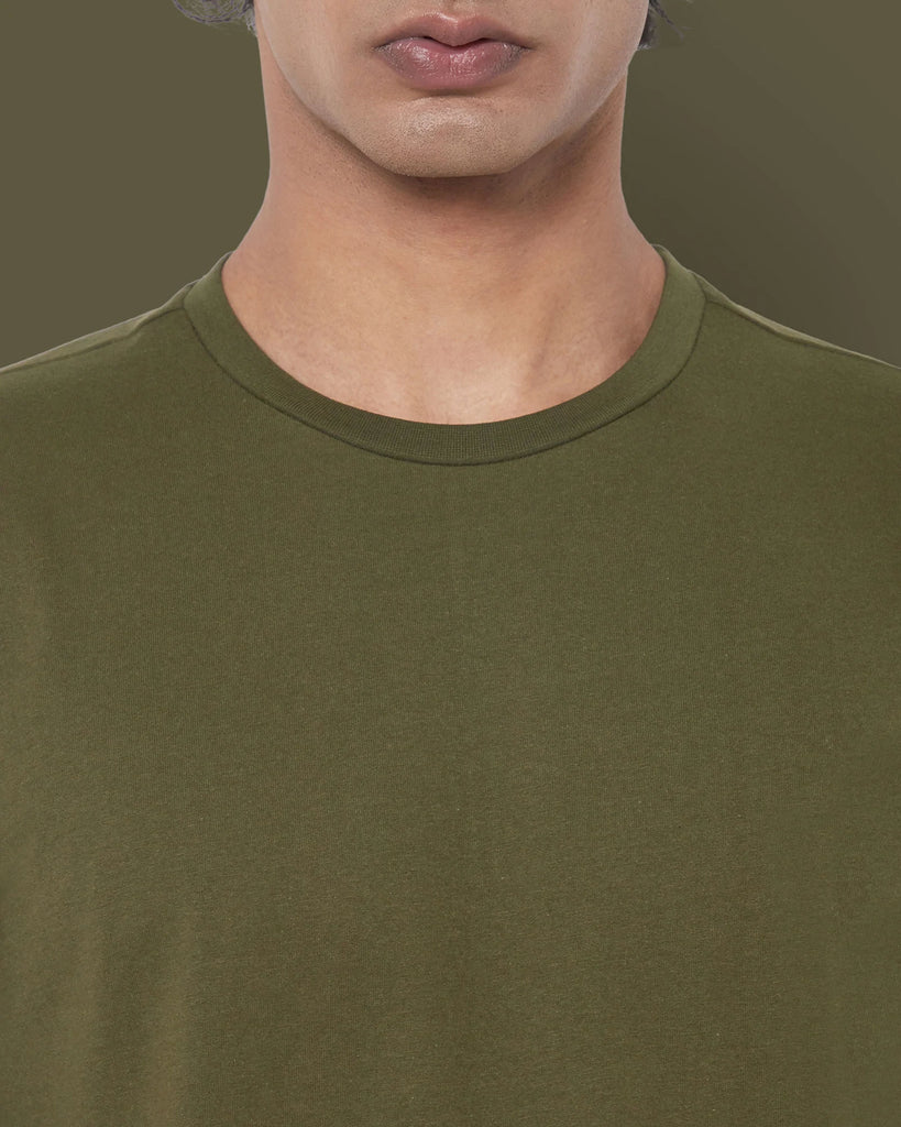 Melangebox Dropshoulder Crew Neck: Military Green