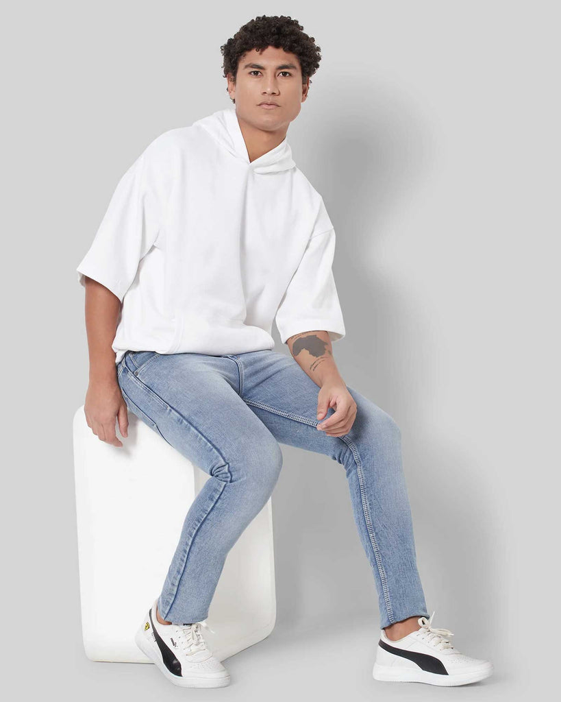 Melangebox Crop Sleeves Oversized Hoodie: Solid White