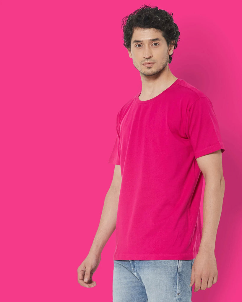 Melangebox Half Sleeves Crew Neck: Fuchsia