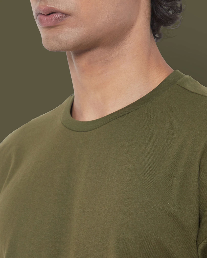 Melangebox Dropshoulder Crew Neck: Military Green