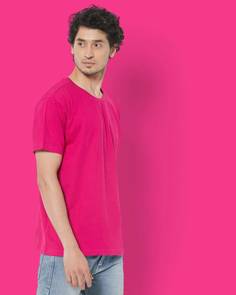 Melangebox Half Sleeves Crew Neck: Fuchsia