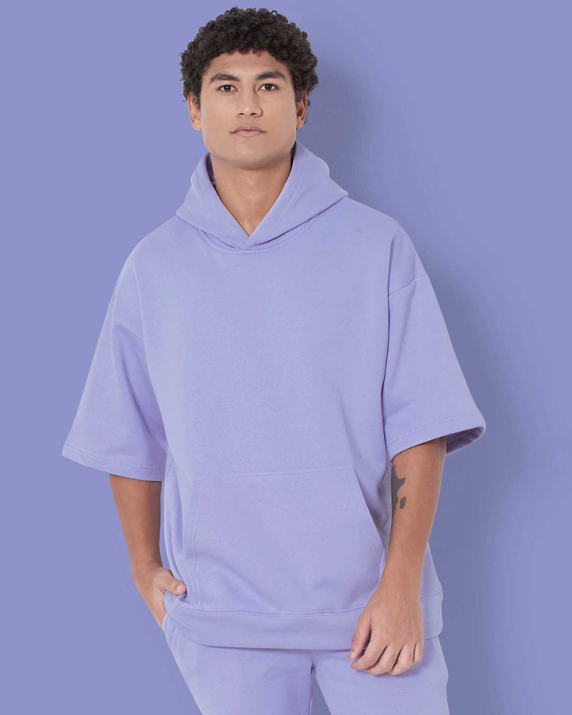 Melangebox Crop Sleeves Oversized Hoodie: Periwinkle