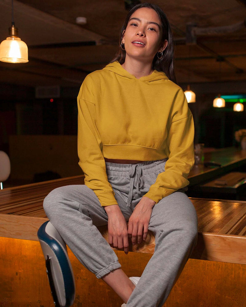 Melangebox Drop Shoulder Crop Hoodie: The Mustard