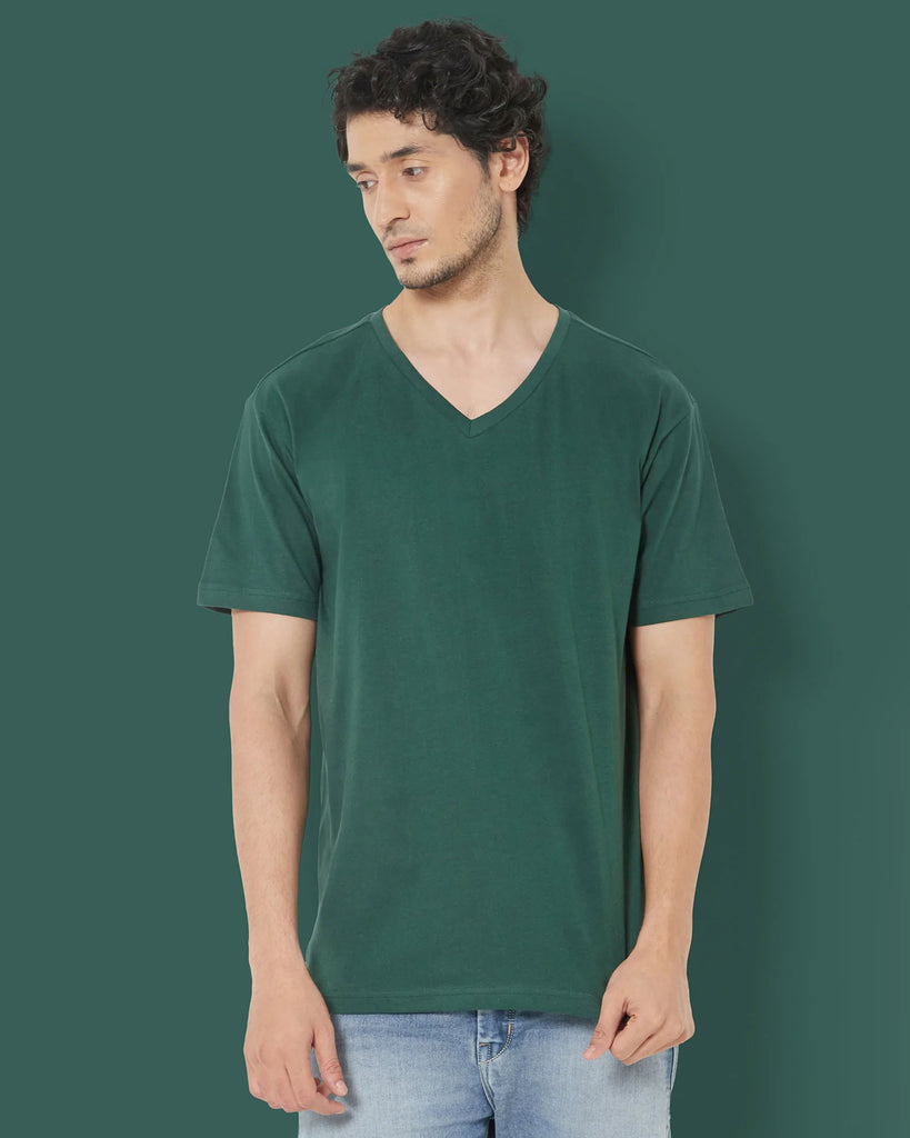 V Neck Half Sleeves: Emerald Green