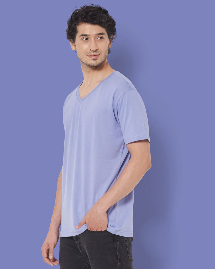 Melangebox V Neck Half Sleeves: Periwinkle