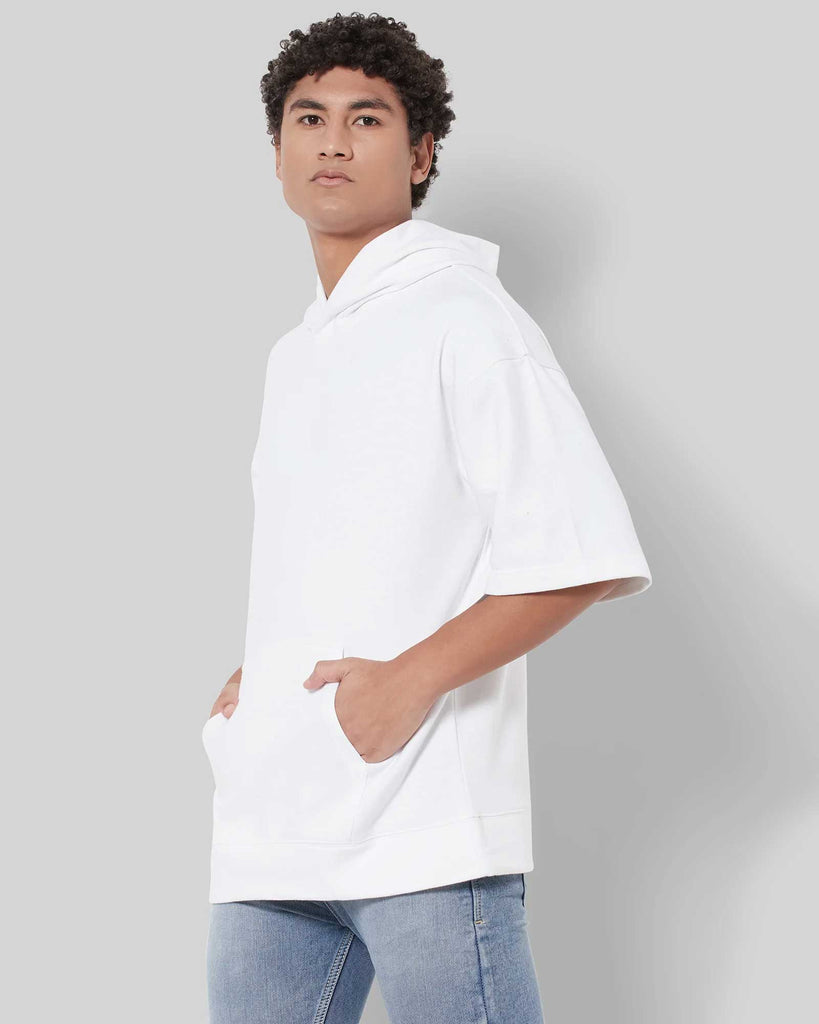 Melangebox Crop Sleeves Oversized Hoodie: Solid White