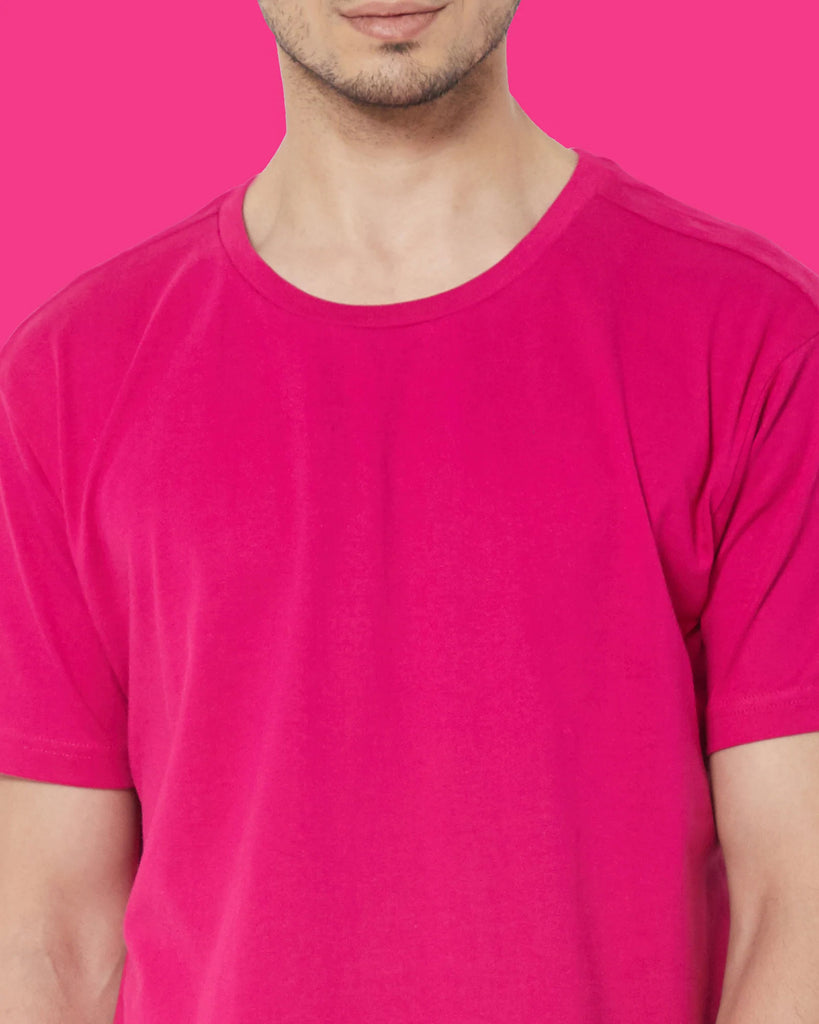 Melangebox Half Sleeves Crew Neck: Fuchsia