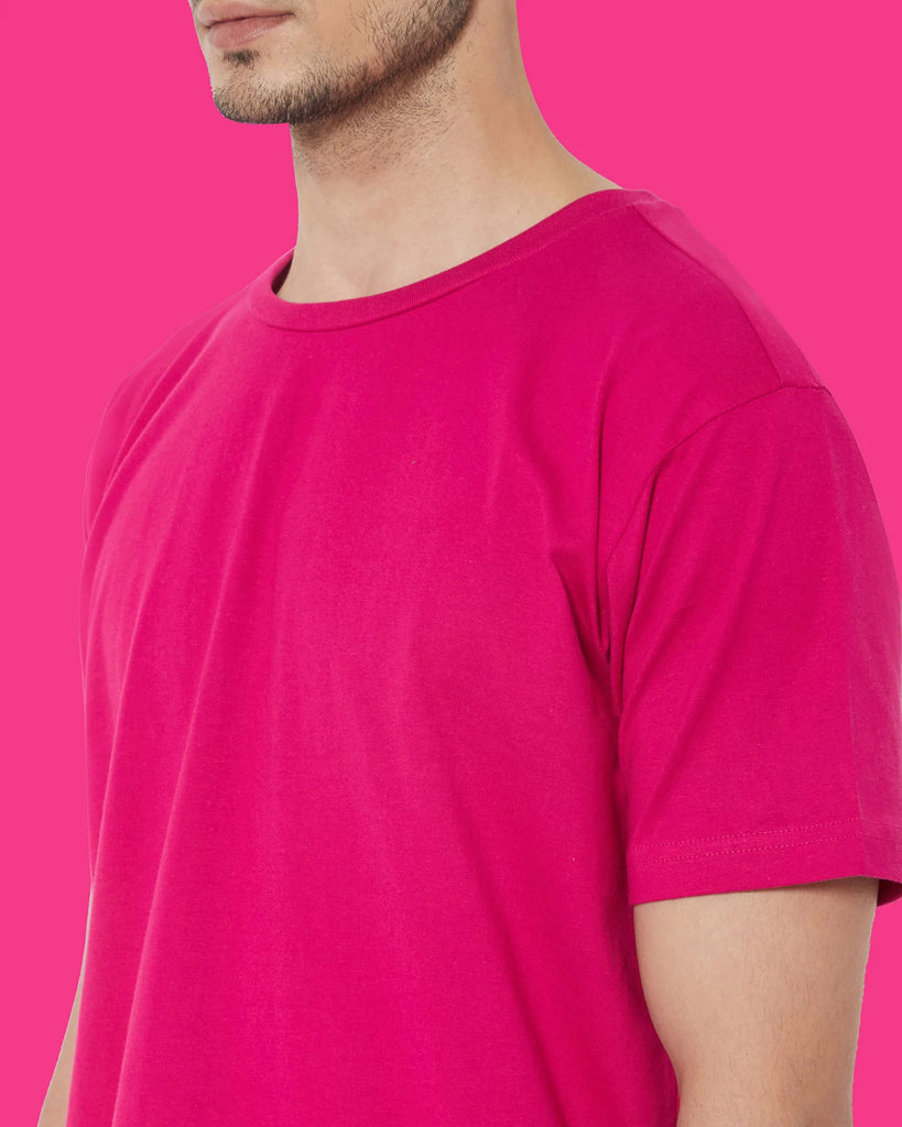 Melangebox Half Sleeves Crew Neck: Fuchsia