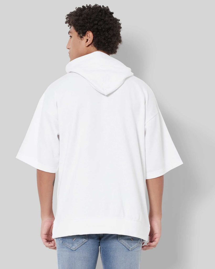 Melangebox Crop Sleeves Oversized Hoodie: Solid White