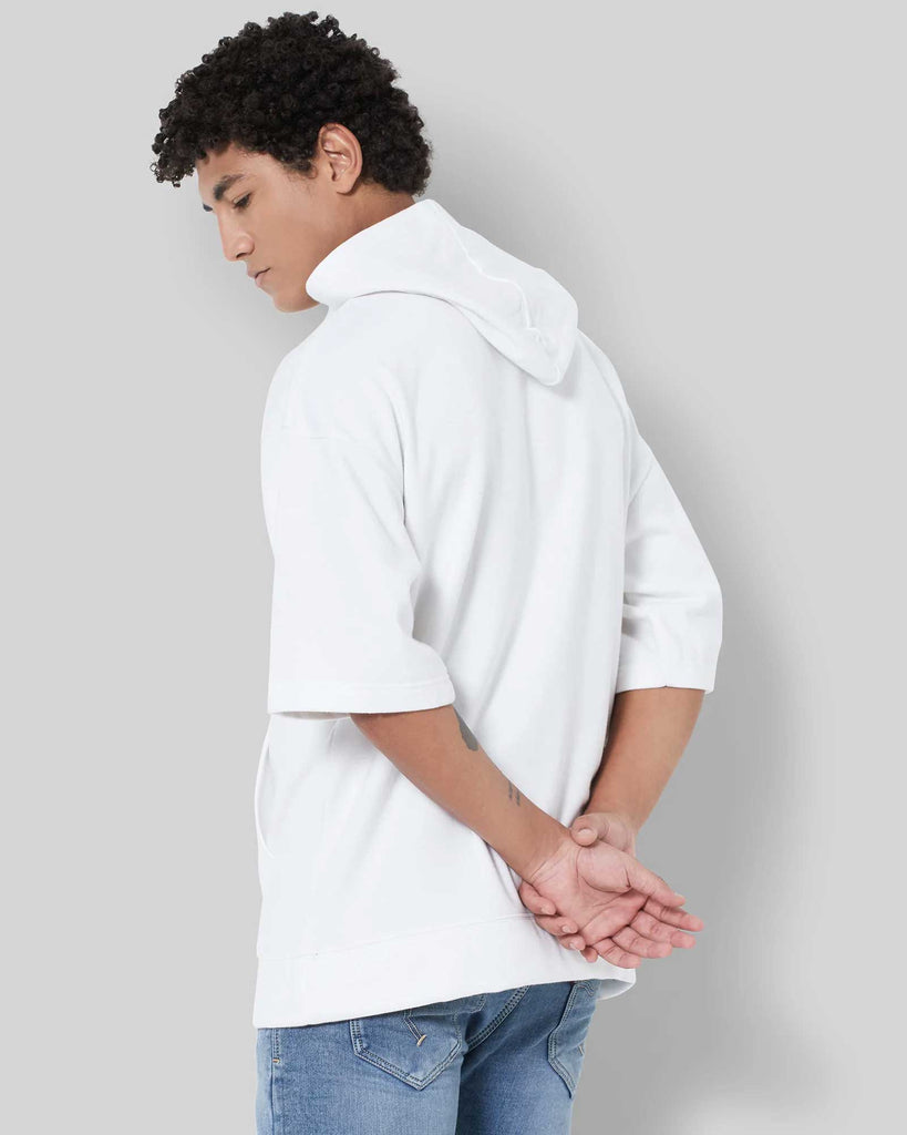 Melangebox Crop Sleeves Oversized Hoodie: Solid White