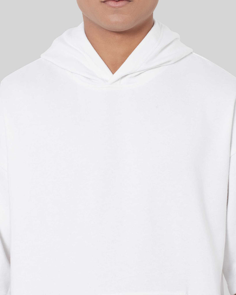 Melangebox Crop Sleeves Oversized Hoodie: Solid White