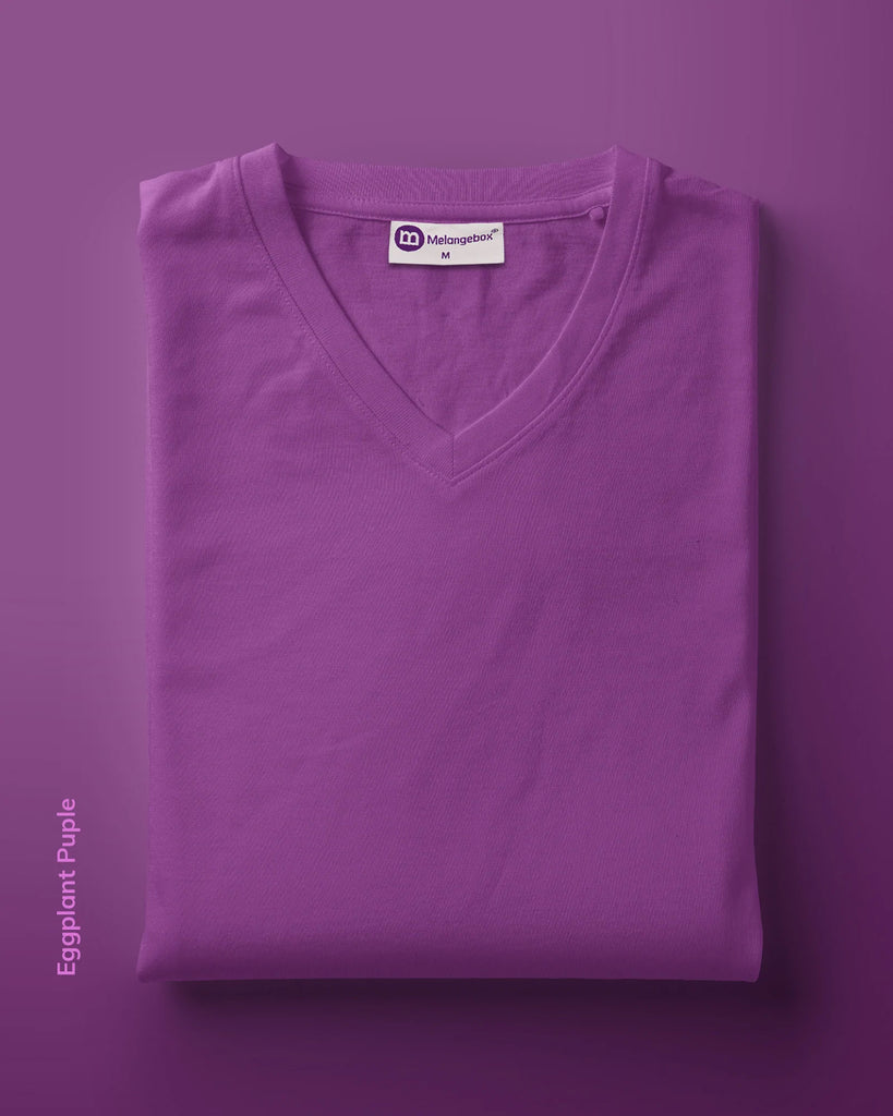 Melangebox V Neck Half Sleeves: Eggplant Purple