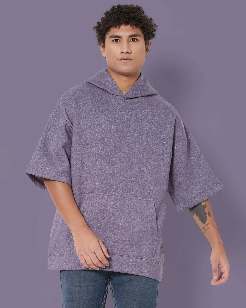 Melangebox Crop Sleeves Oversized Hoodie: Plum Melange