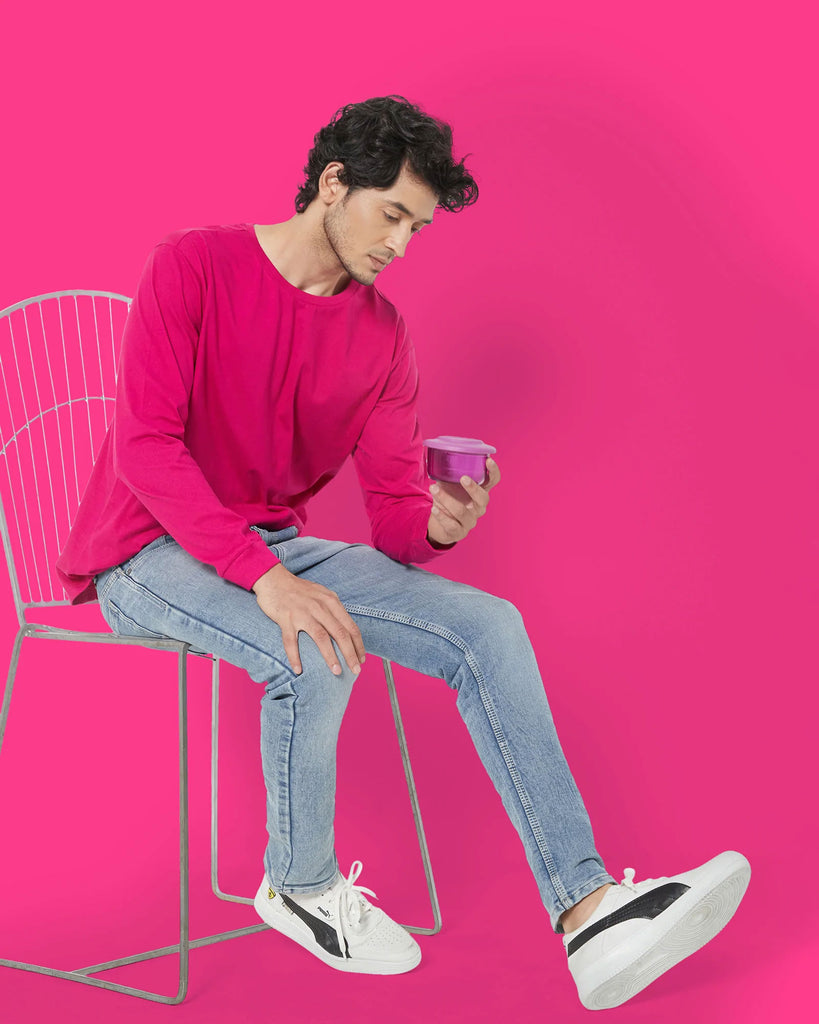 Melangebox Full Sleeves Crew Neck: Fuchsia