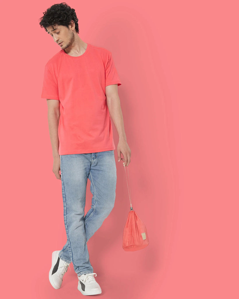 Melangebox Half Sleeves Crew Neck: Vermillion