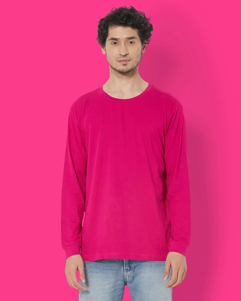 Melangebox Full Sleeves Crew Neck: Fuchsia