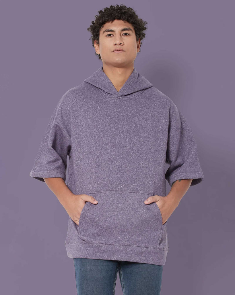 Melangebox Crop Sleeves Oversized Hoodie: Plum Melange