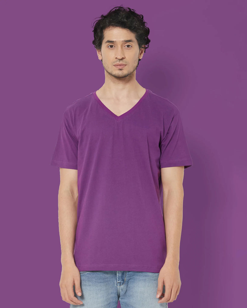 Melangebox V Neck Half Sleeves: Eggplant Purple