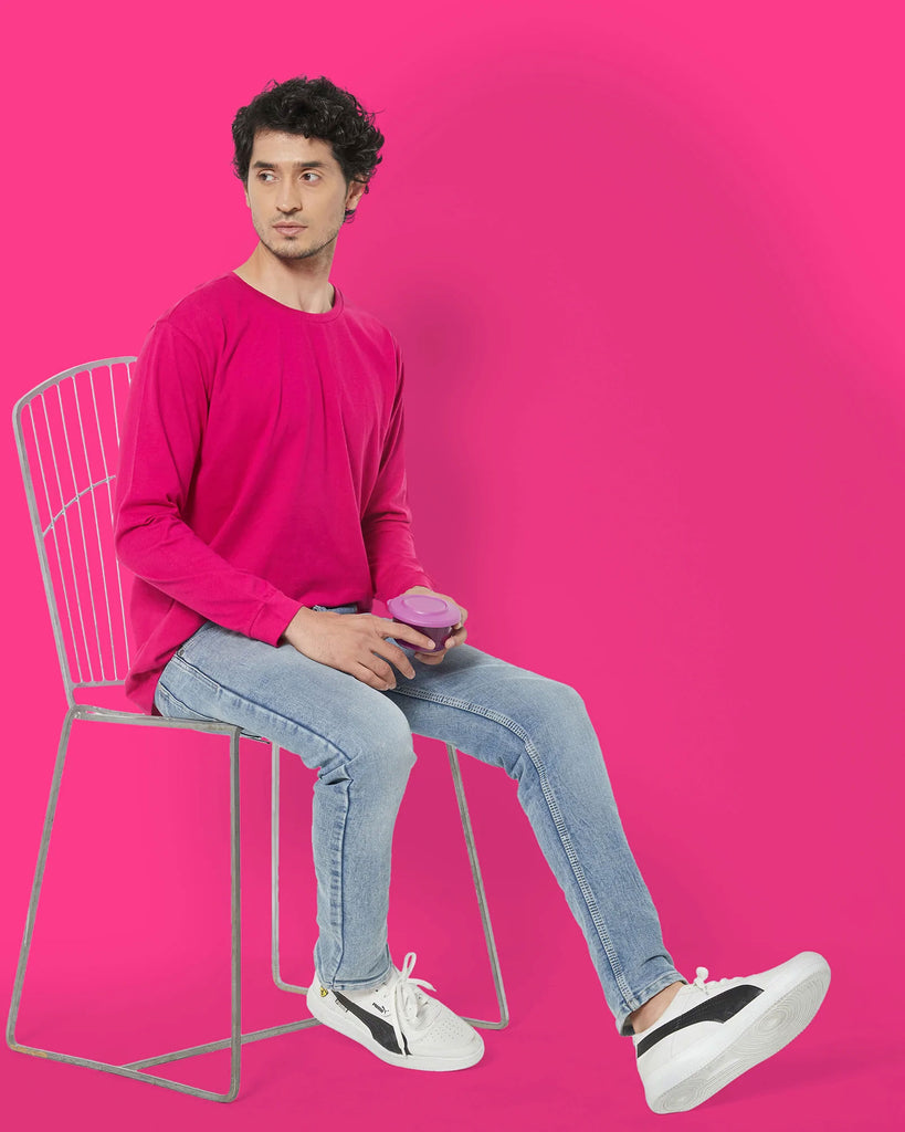 Melangebox Full Sleeves Crew Neck: Fuchsia