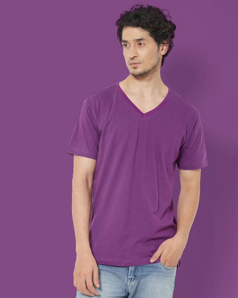 Melangebox V Neck Half Sleeves: Eggplant Purple