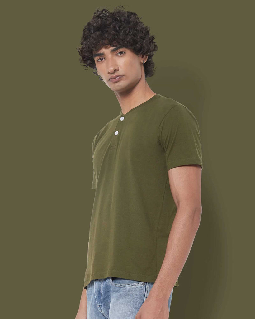 Melangebox Half Sleeves Henley: Military Green