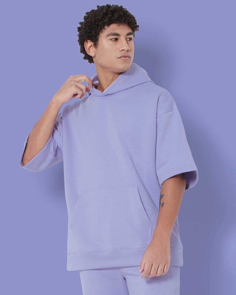 Melangebox Crop Sleeves Oversized Hoodie: Periwinkle