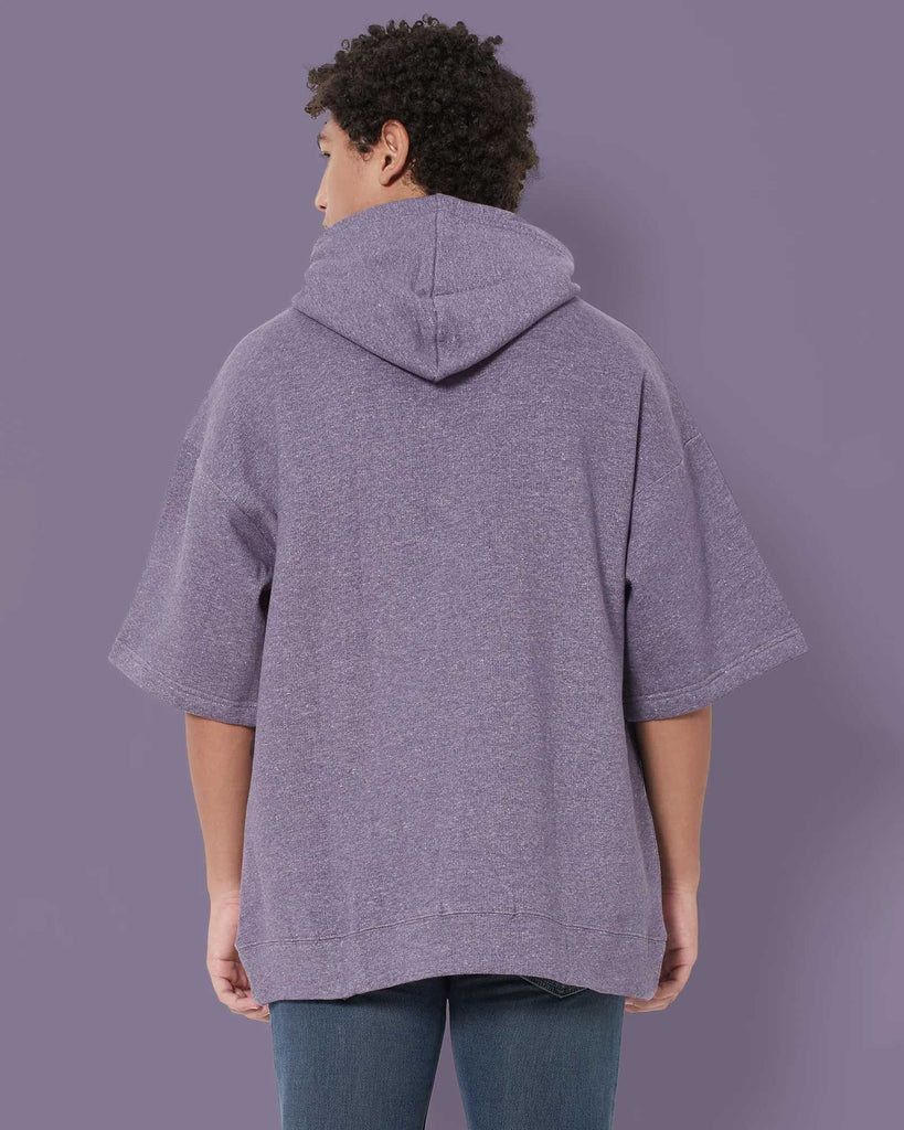 Melangebox Crop Sleeves Oversized Hoodie: Plum Melange