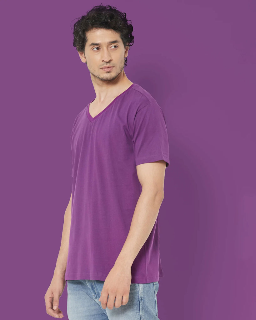 Melangebox V Neck Half Sleeves: Eggplant Purple