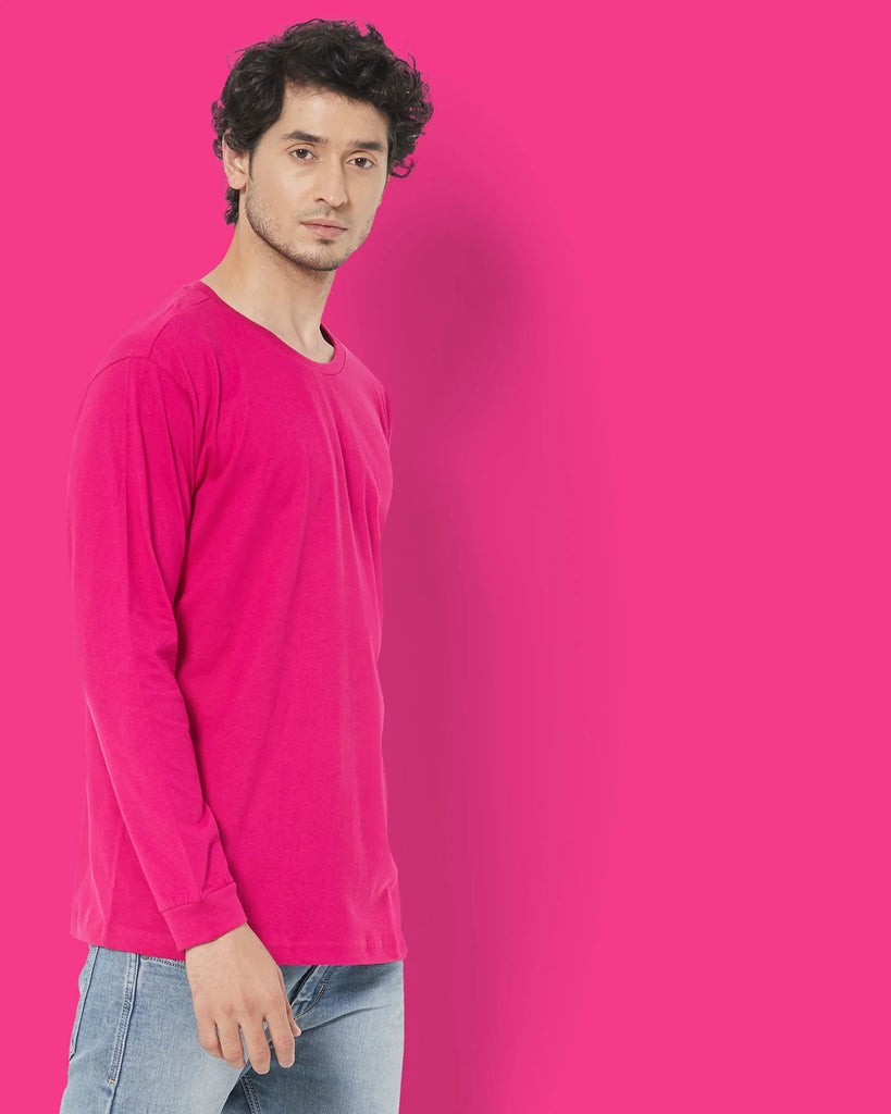 Melangebox Full Sleeves Crew Neck: Fuchsia