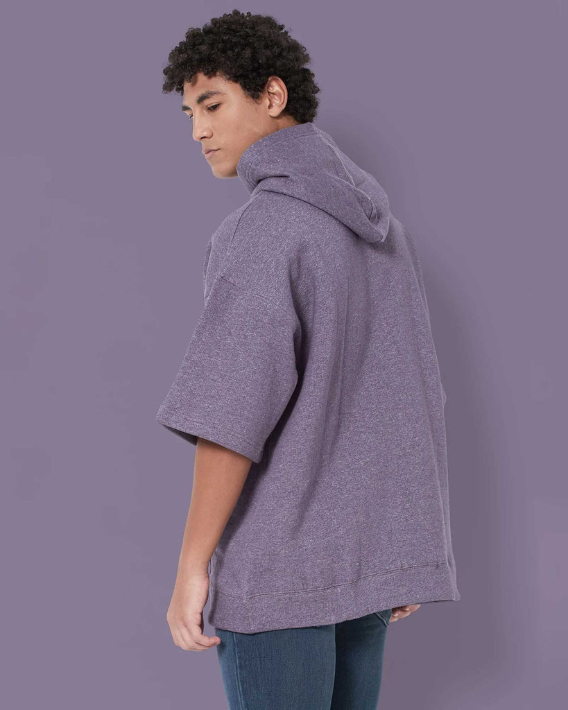 Melangebox Crop Sleeves Oversized Hoodie: Plum Melange